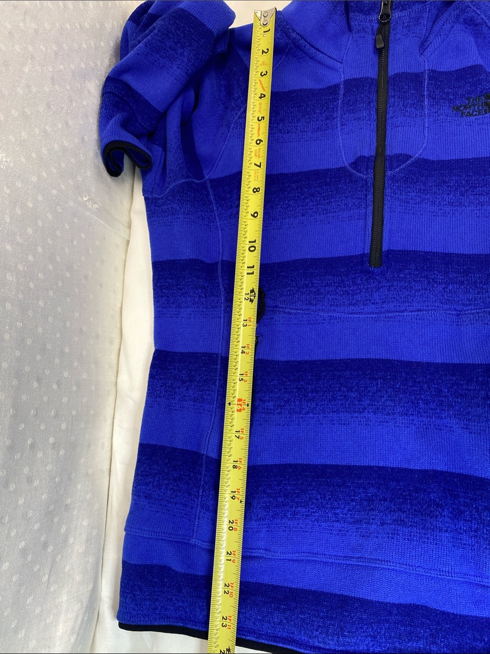 The North Face Women's Blue Striped Half-Zip Hooded Kangaroo Pocket Size S - Picture 9 of 9